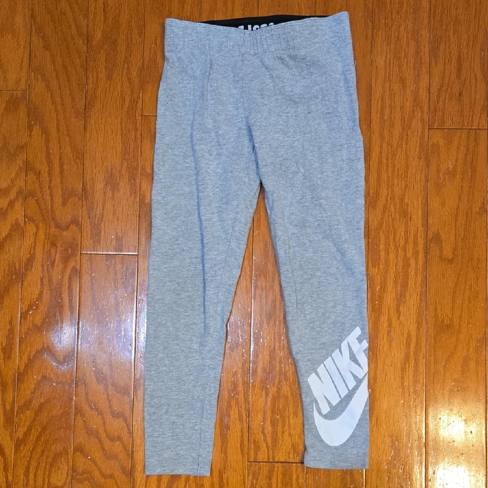 Nike Girls Gray Leggings Size 6X Foldover Waist Just Do It Activewear EUC